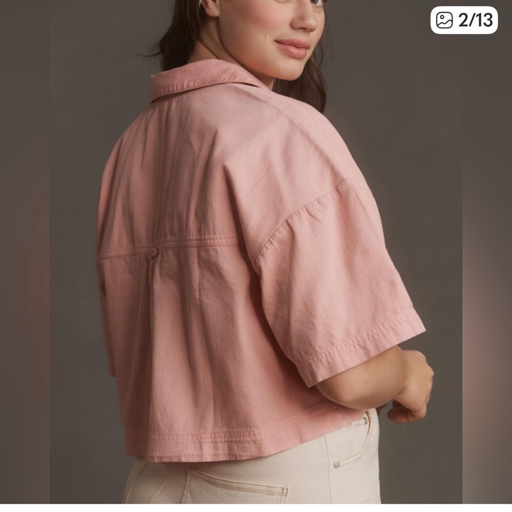 Pilcro Soft Pink‎ Cropped Boxy Short-Sleeve Top twill denim small - Picture 2 of 7
